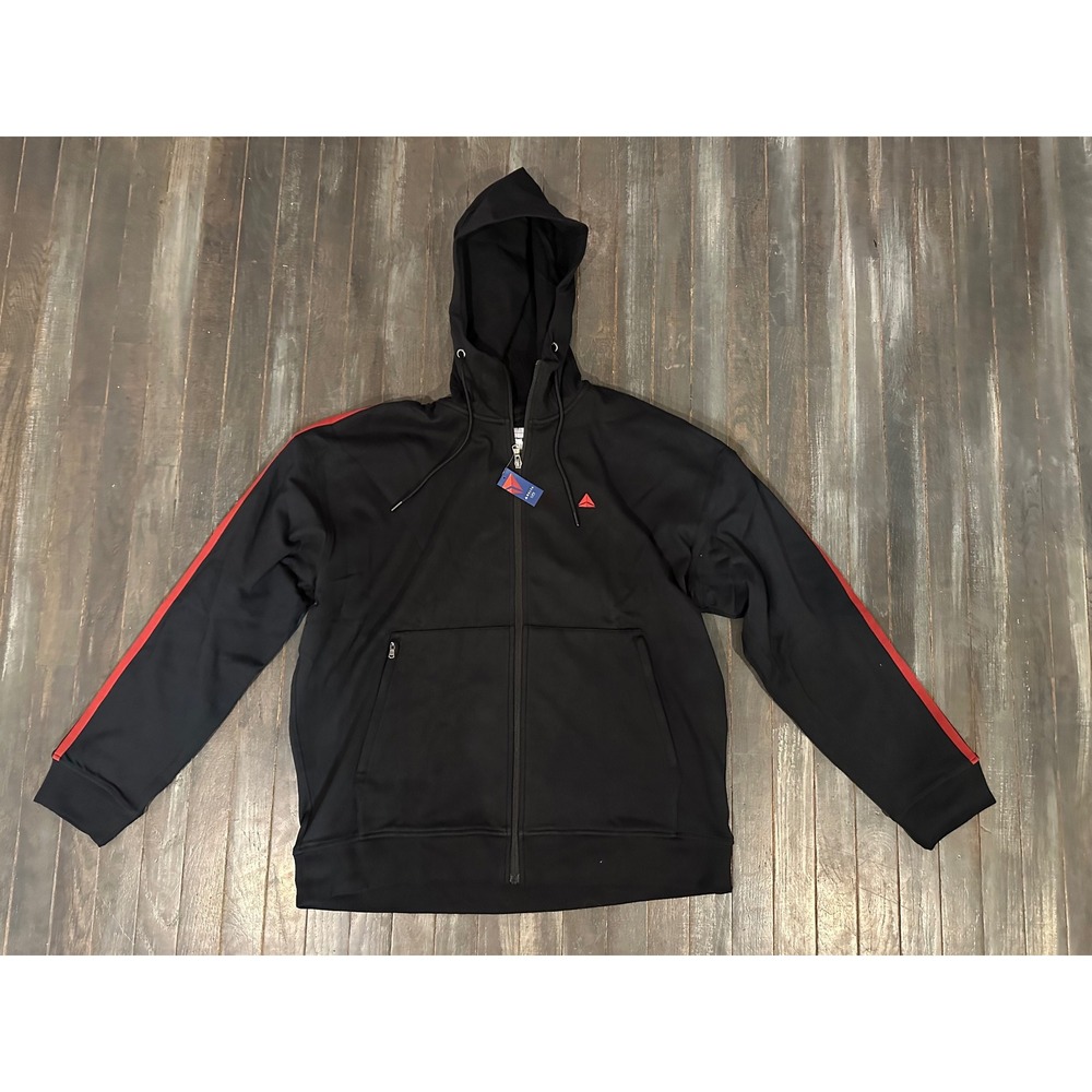 Delta Airlines Mens Black Full Zip Hoodie Red Sleeve Stripe Uniform NWT XL